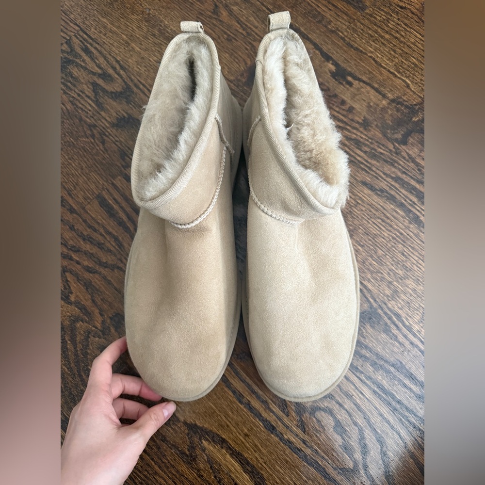 NEW UGG MUSTARD SEED CLASSIC ULTRA MINI SUEDE SHEEPSKIN BOOTS, MEN US 16~NEW - Picture 3 of 9